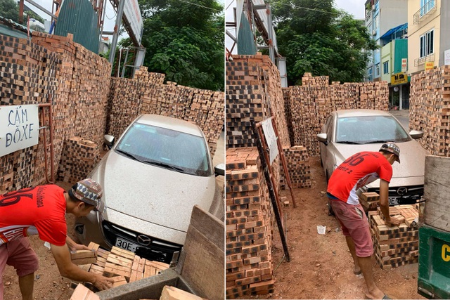 Chủ xe Mazda tại Hà Nội nhận cái kết “méo mặt” khi đỗ xe gần đống gạch