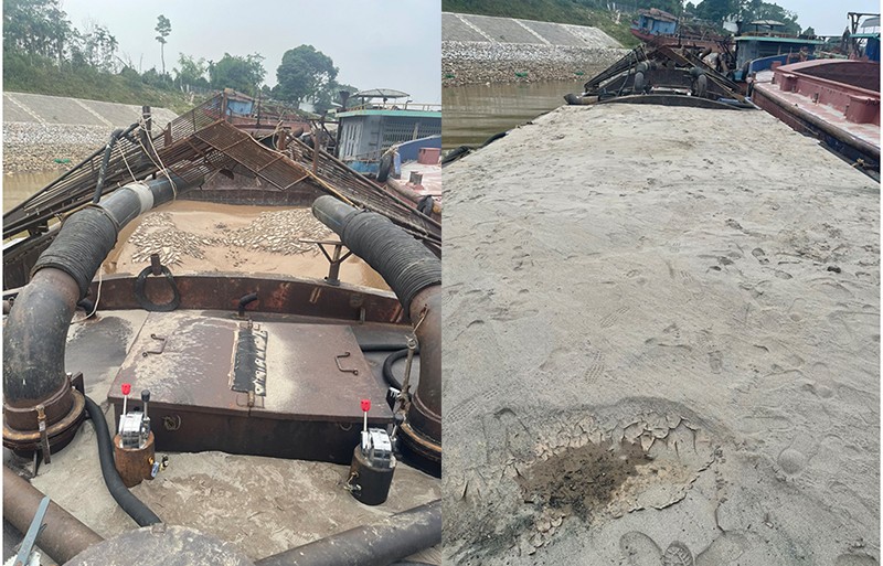 Hà Nội: Phát hiện, bắt giữ tàu không số đang khai thác cát trái phép trên sông Hồng